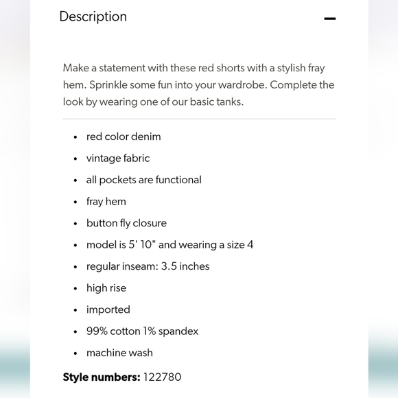 Maurices High Rise Red Button Fly Fray 3.5in Shorts NWT - Picture 12 of 12